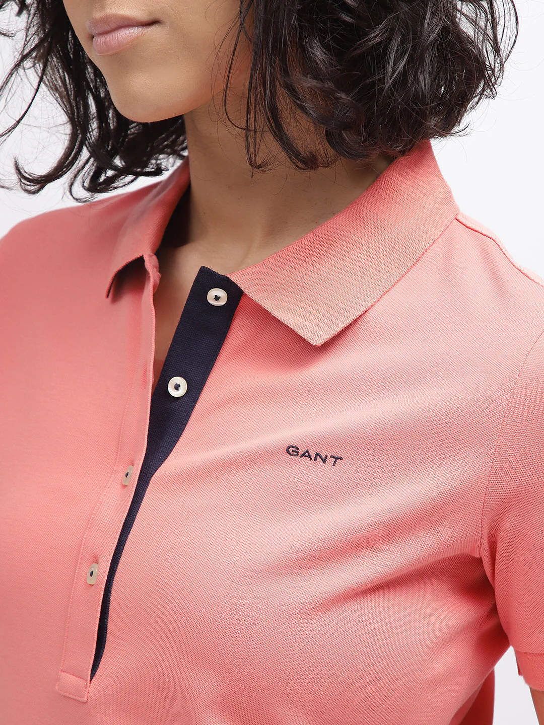 Gant Women Pink Solid Polo Collar Short Sleeves T-Shirt - Image 5