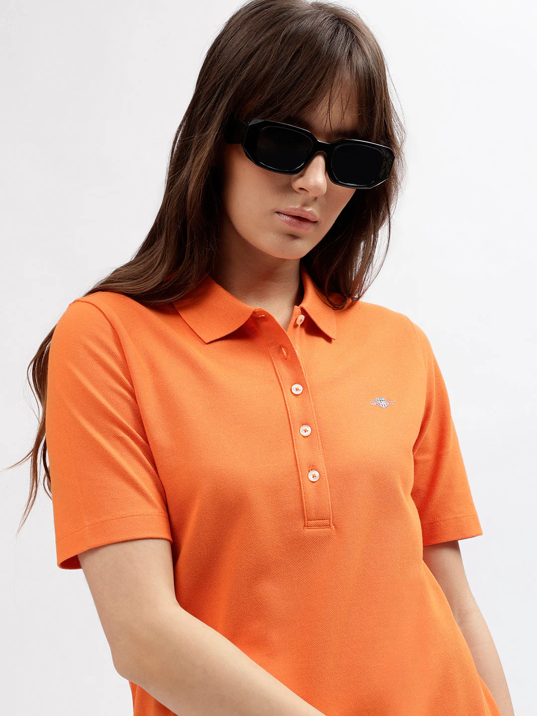 Gant Women Orange Solid Polo Collar Short Sleeves Dress - Image 5