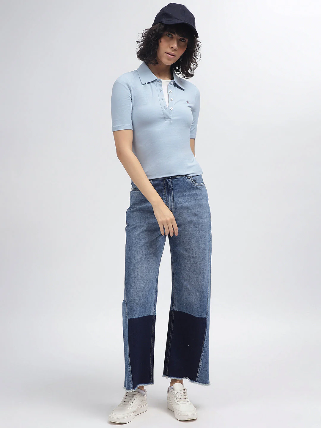 Gant Women Blue Solid Polo Collar Short Sleeves T-Shirt - Image 4