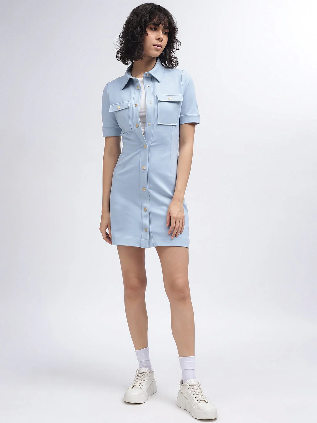 Gant Women Blue Solid Spread Collar Short Sleeves Dress - Image 4