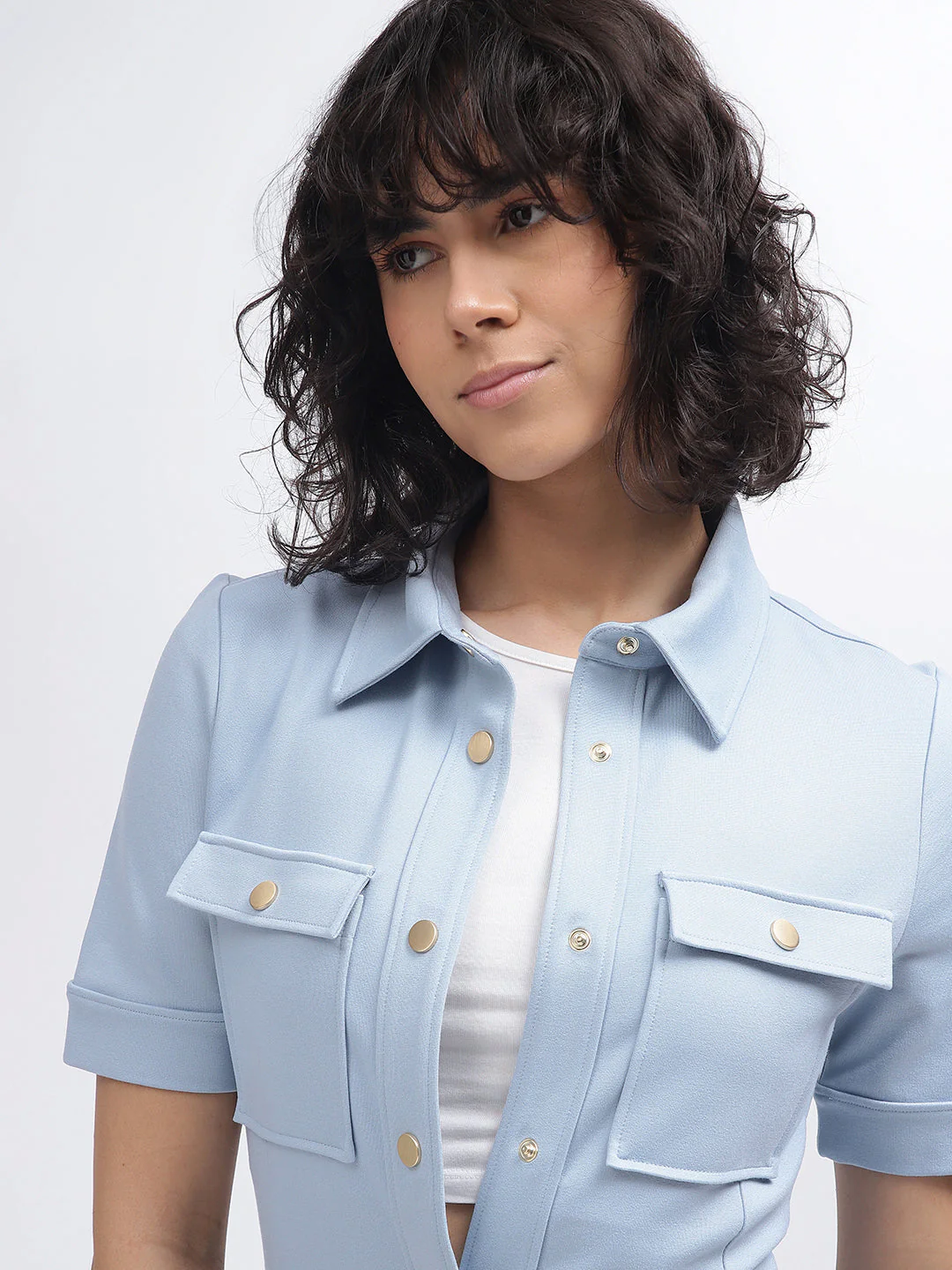 Gant Women Blue Solid Spread Collar Short Sleeves Dress - Image 5