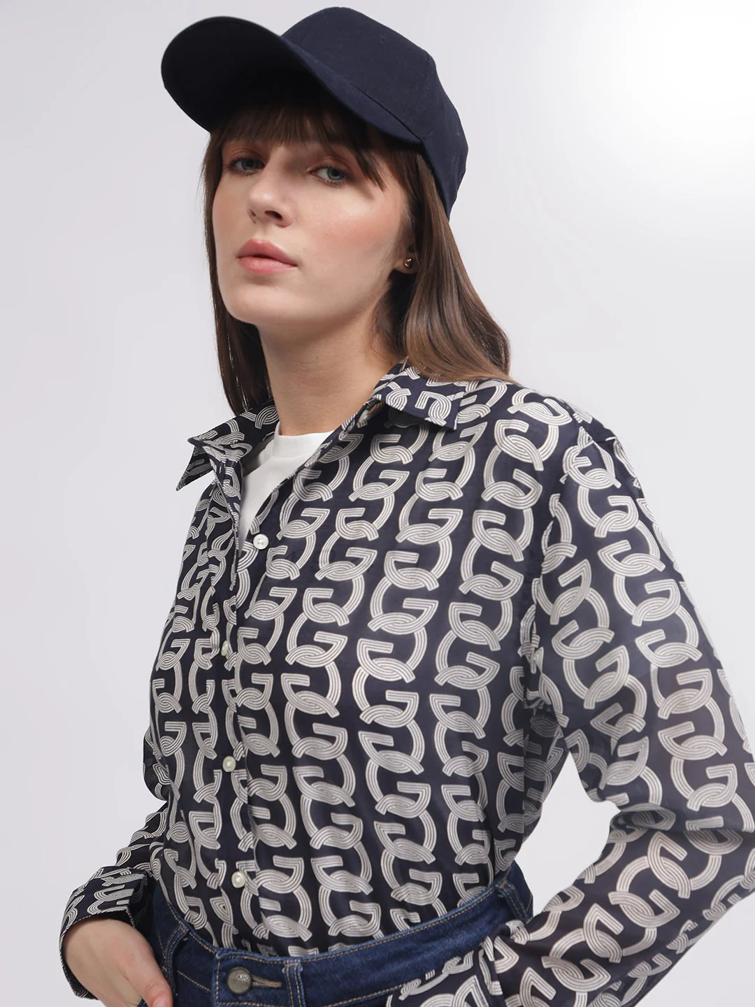 Gant Women Blue Printed Spread Collar Full Sleeves Shirt - Image 2