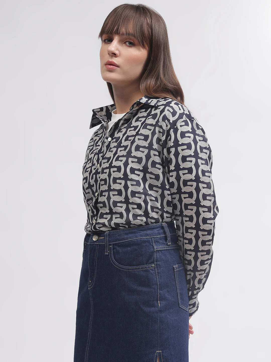 Gant Women Blue Printed Spread Collar Full Sleeves Shirt - Image 3