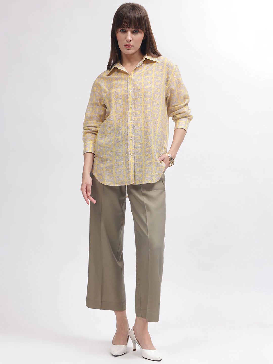 Gant Women Yellow Printed Spread Collar Full Sleeves Shirt - Image 5