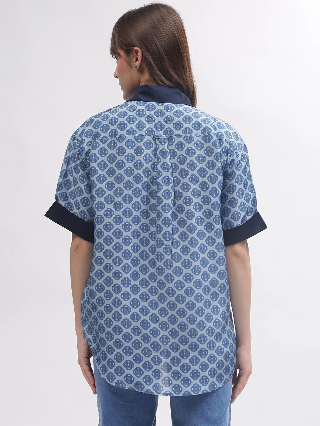 Gant Women Blue Printed Short Sleeves Shirt - Image 4