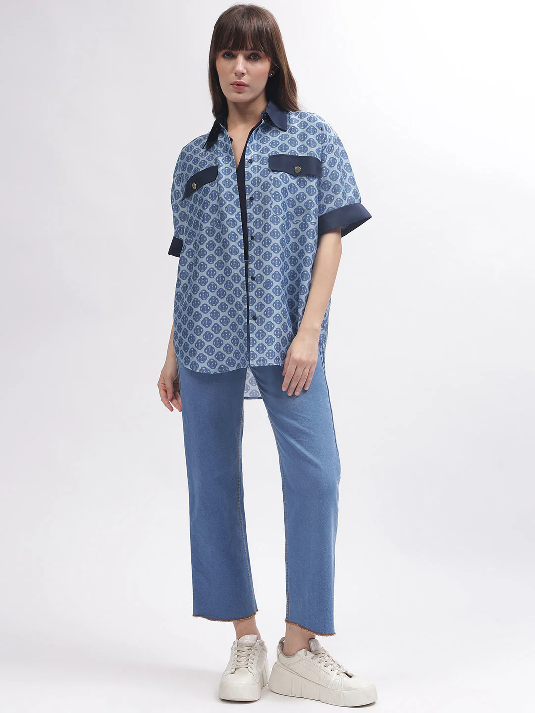 Gant Women Blue Printed Short Sleeves Shirt - Image 5