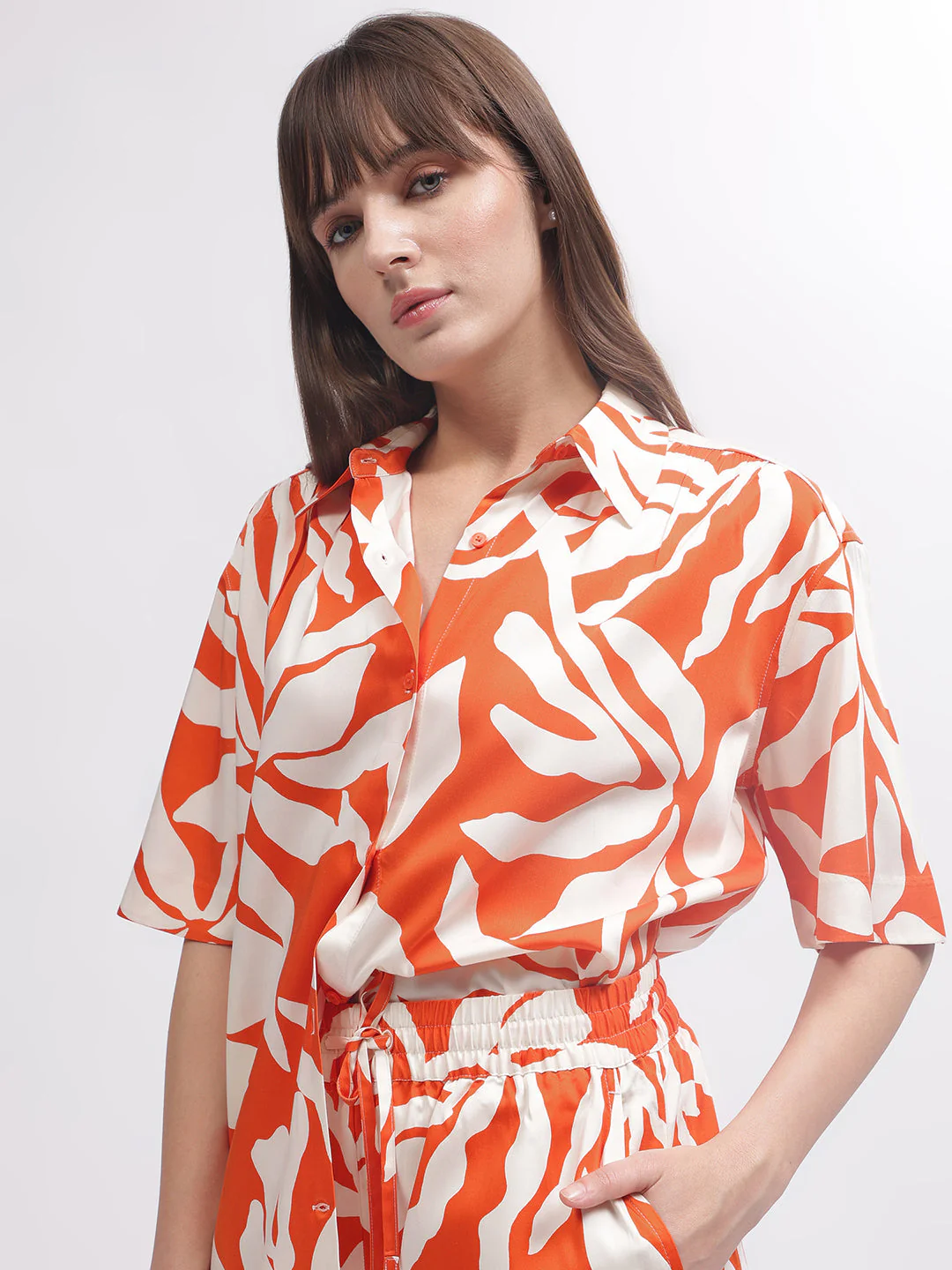 Gant Women Orange Printed Short Sleeves Shirt - Image 2