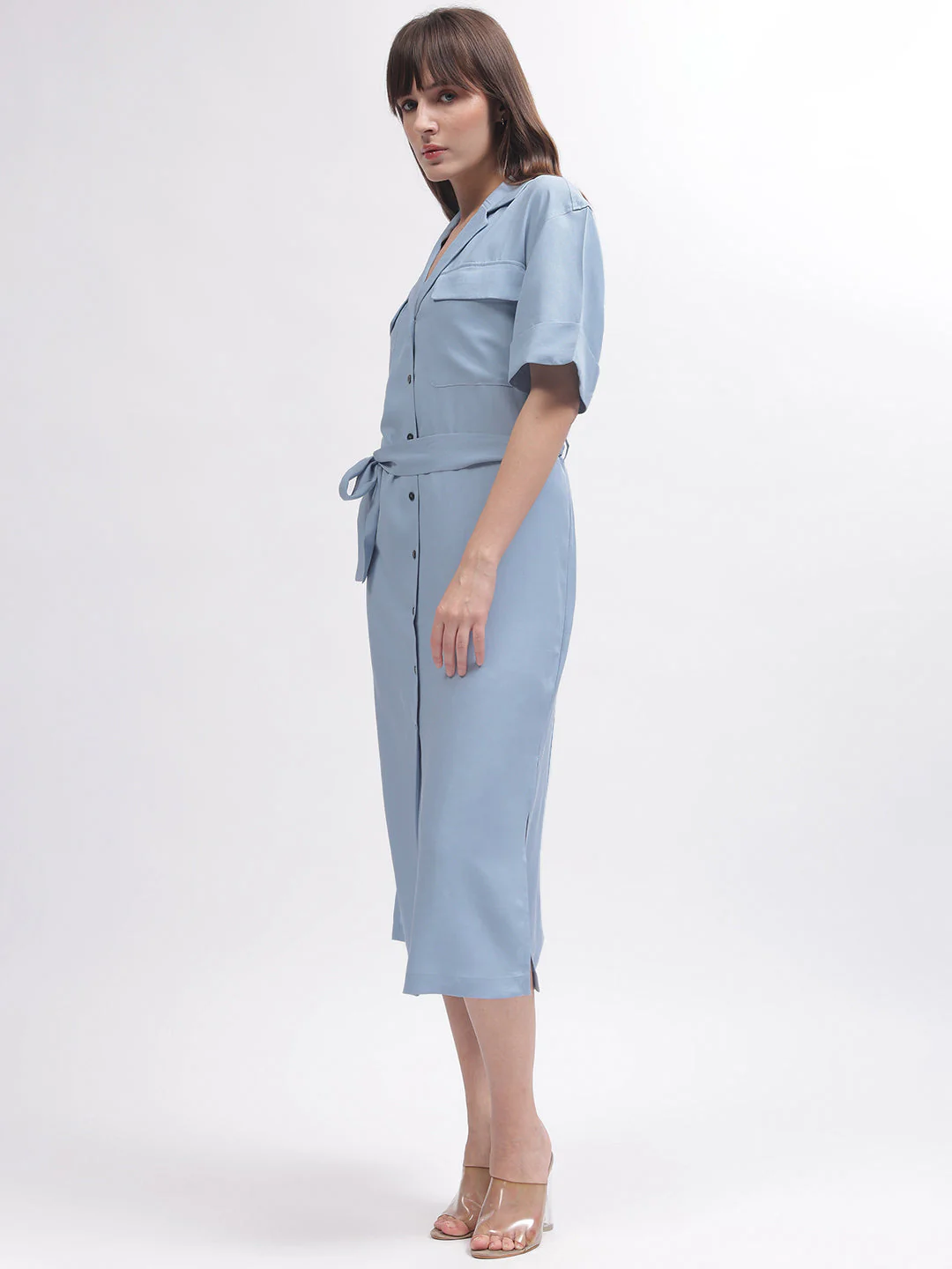Gant Women Blue Solid Notched Lapel Short Sleeves Dress - Image 3