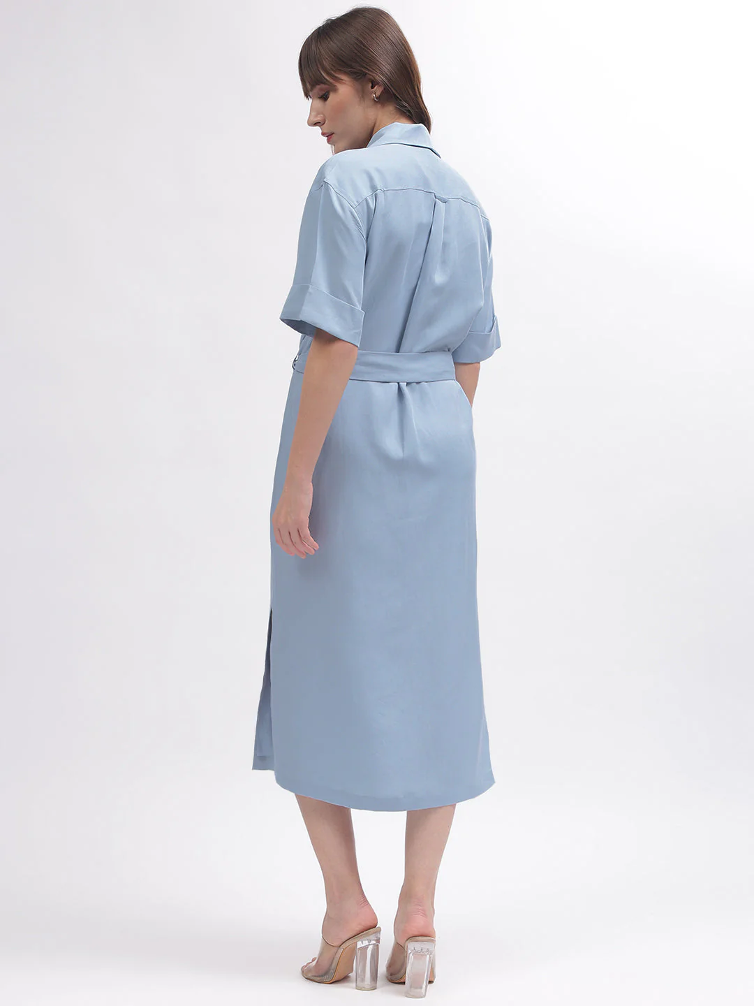 Gant Women Blue Solid Notched Lapel Short Sleeves Dress - Image 4