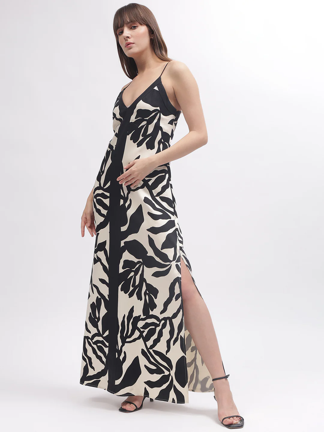 Gant Women Beige Printed V Neck Shoulder Straps Dress - Image 5