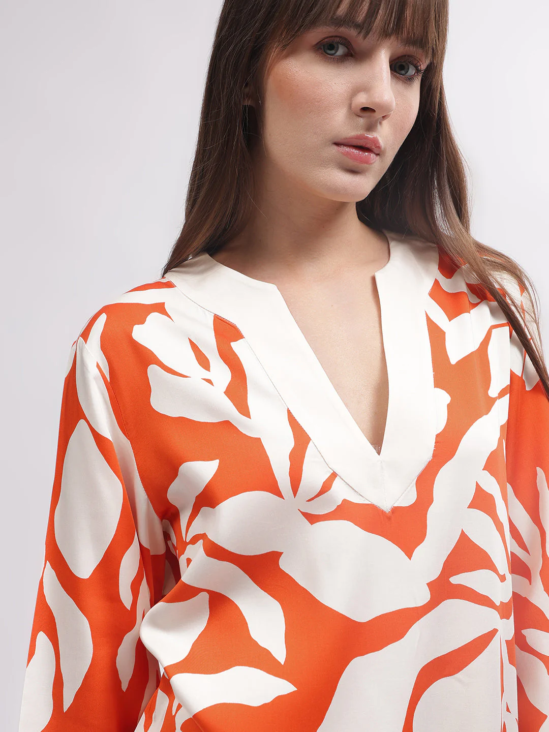 Gant Women Orange Printed V Neck 3/4th Sleeves Dress - Image 2