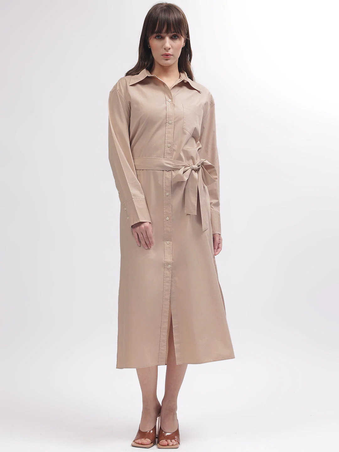 Gant Women Brown Solid Shirt Collar Full Sleeves Dress