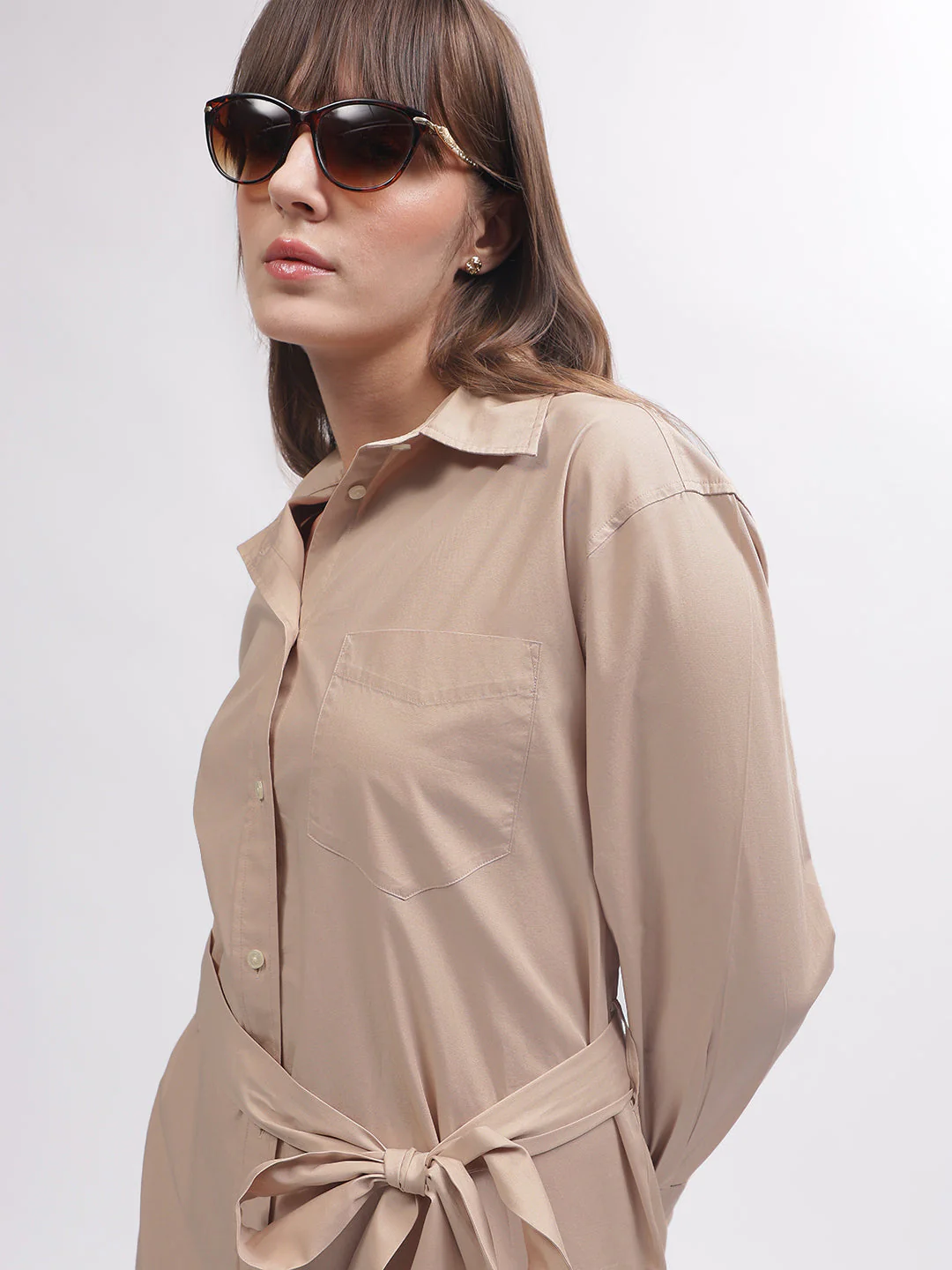 Gant Women Brown Solid Shirt Collar Full Sleeves Dress - Image 2