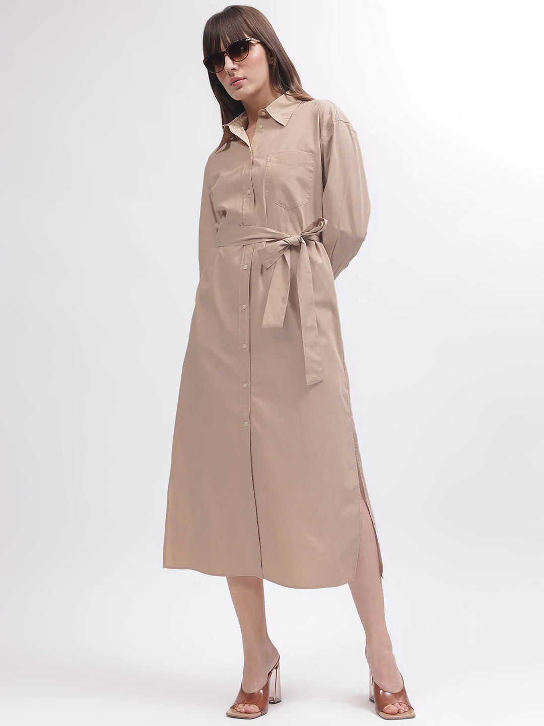 Gant Women Brown Solid Shirt Collar Full Sleeves Dress - Image 5