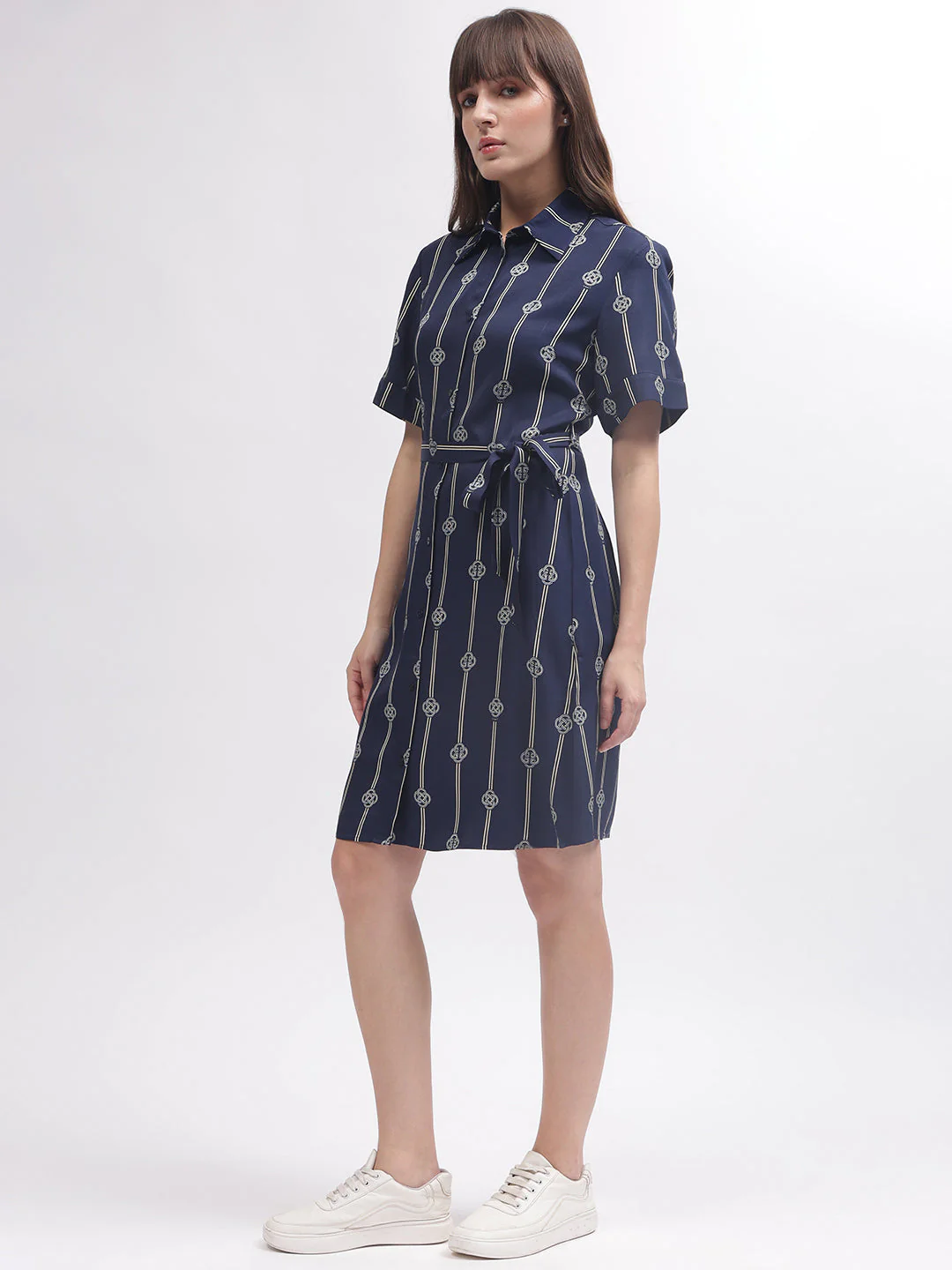 Gant Women Blue Printed Shirt Collar Short Sleeves Dress - Image 3