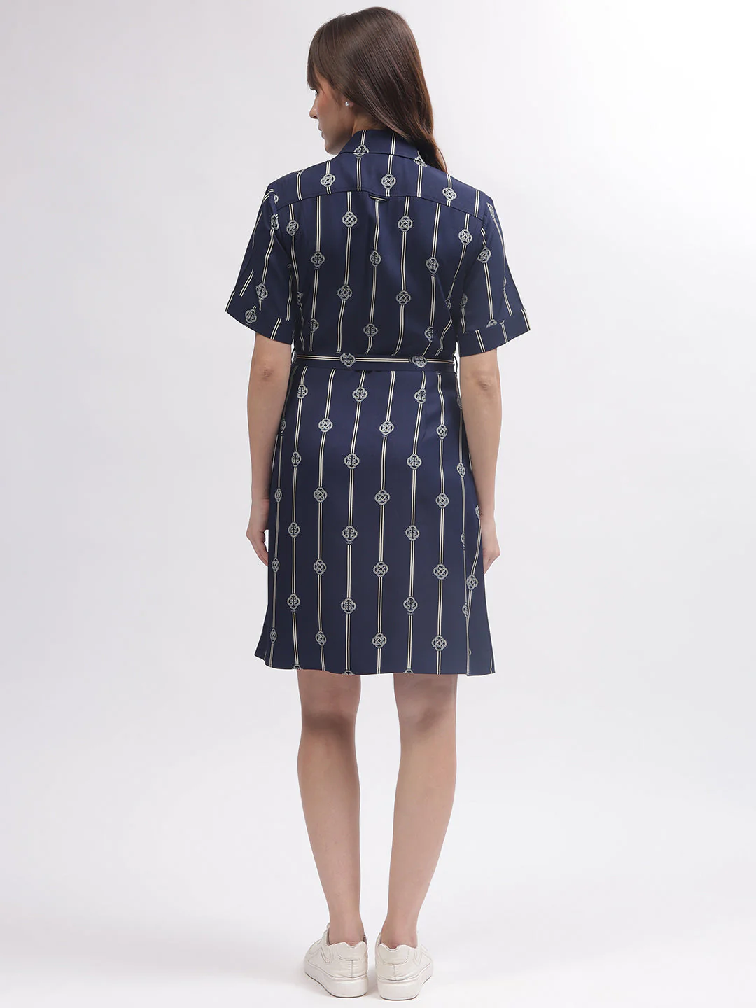 Gant Women Blue Printed Shirt Collar Short Sleeves Dress - Image 4