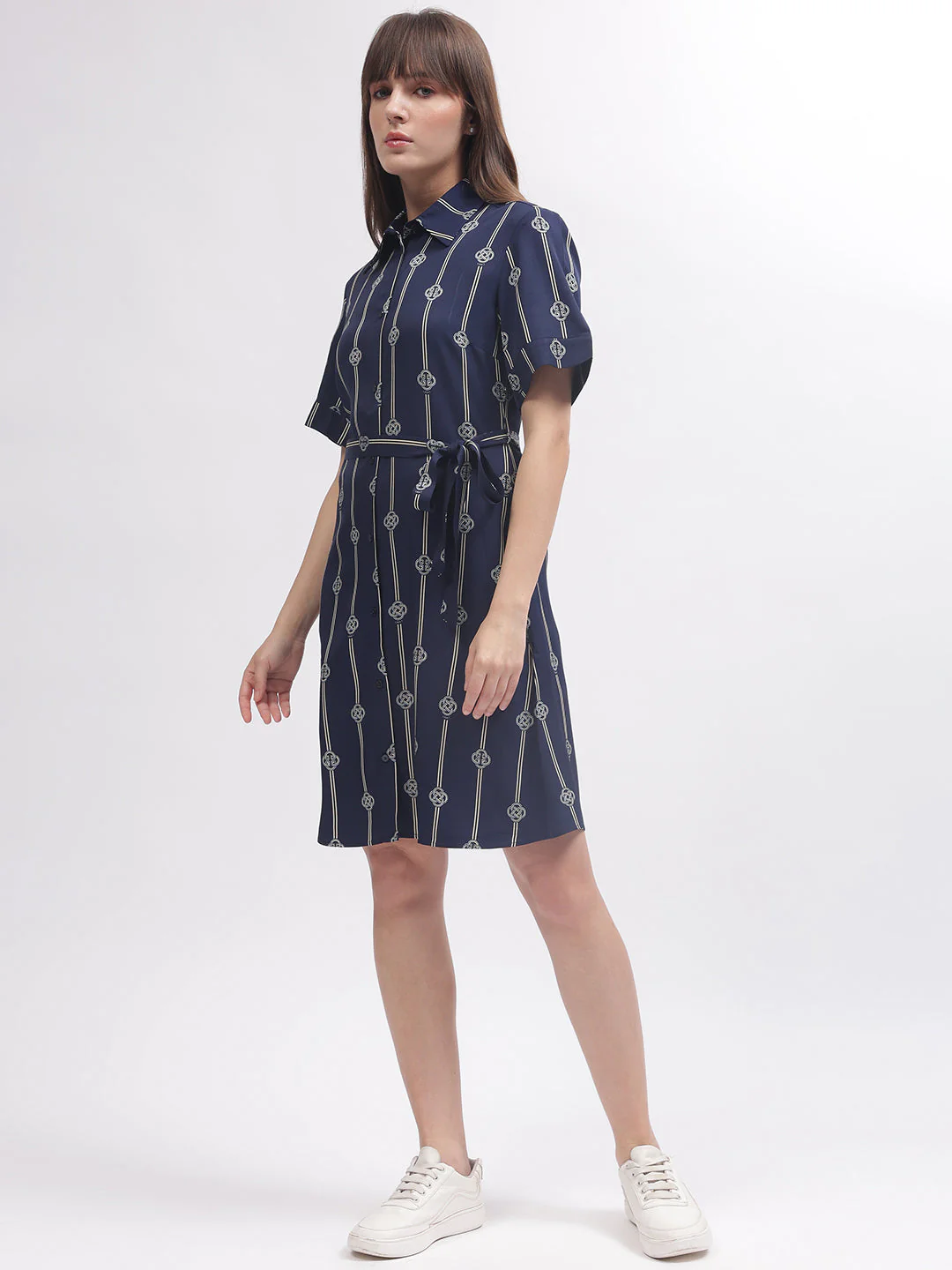 Gant Women Blue Printed Shirt Collar Short Sleeves Dress - Image 5