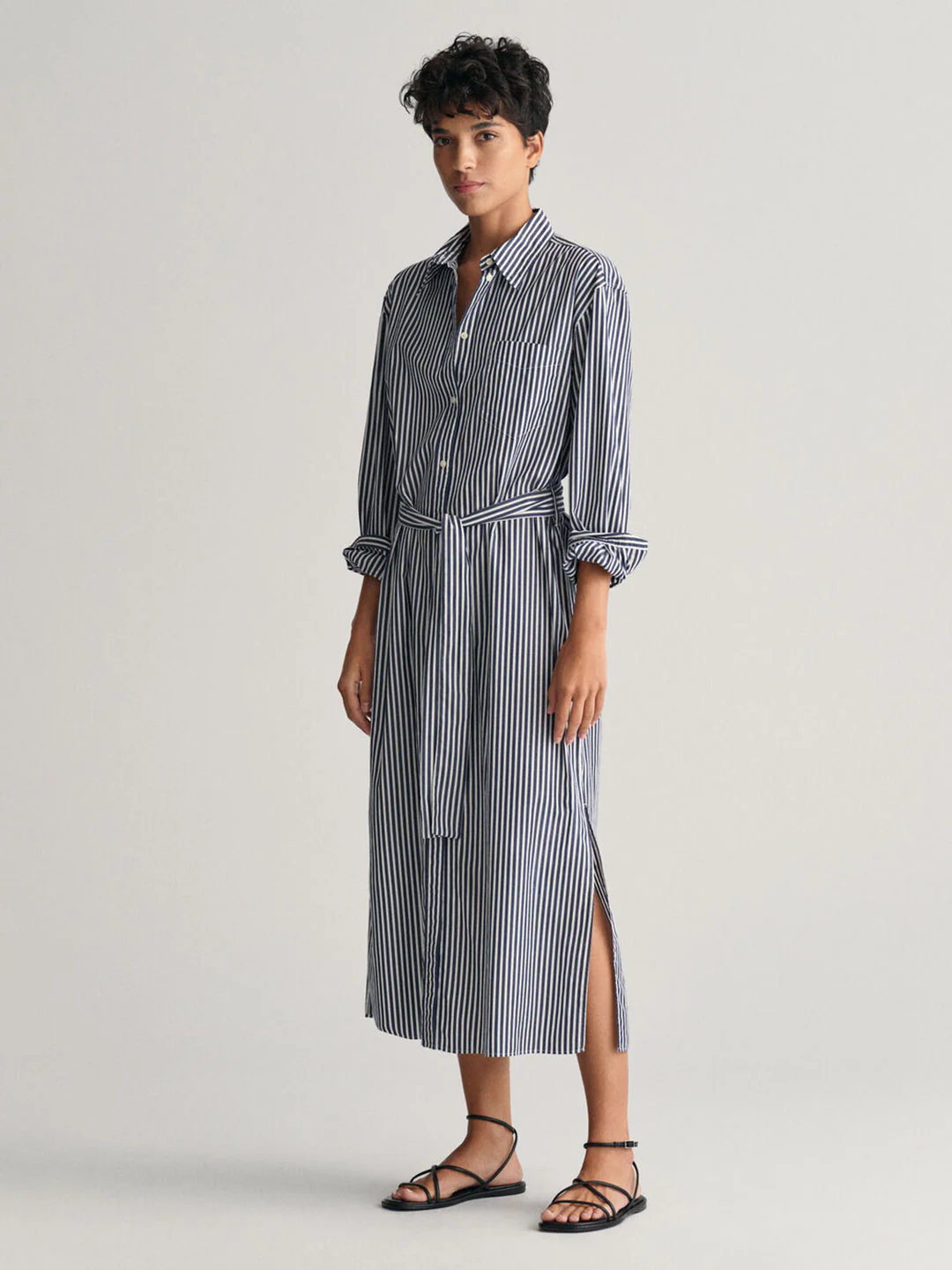Gant Women Blue Striped Shirt Collar Full Sleeves Dress - Image 8