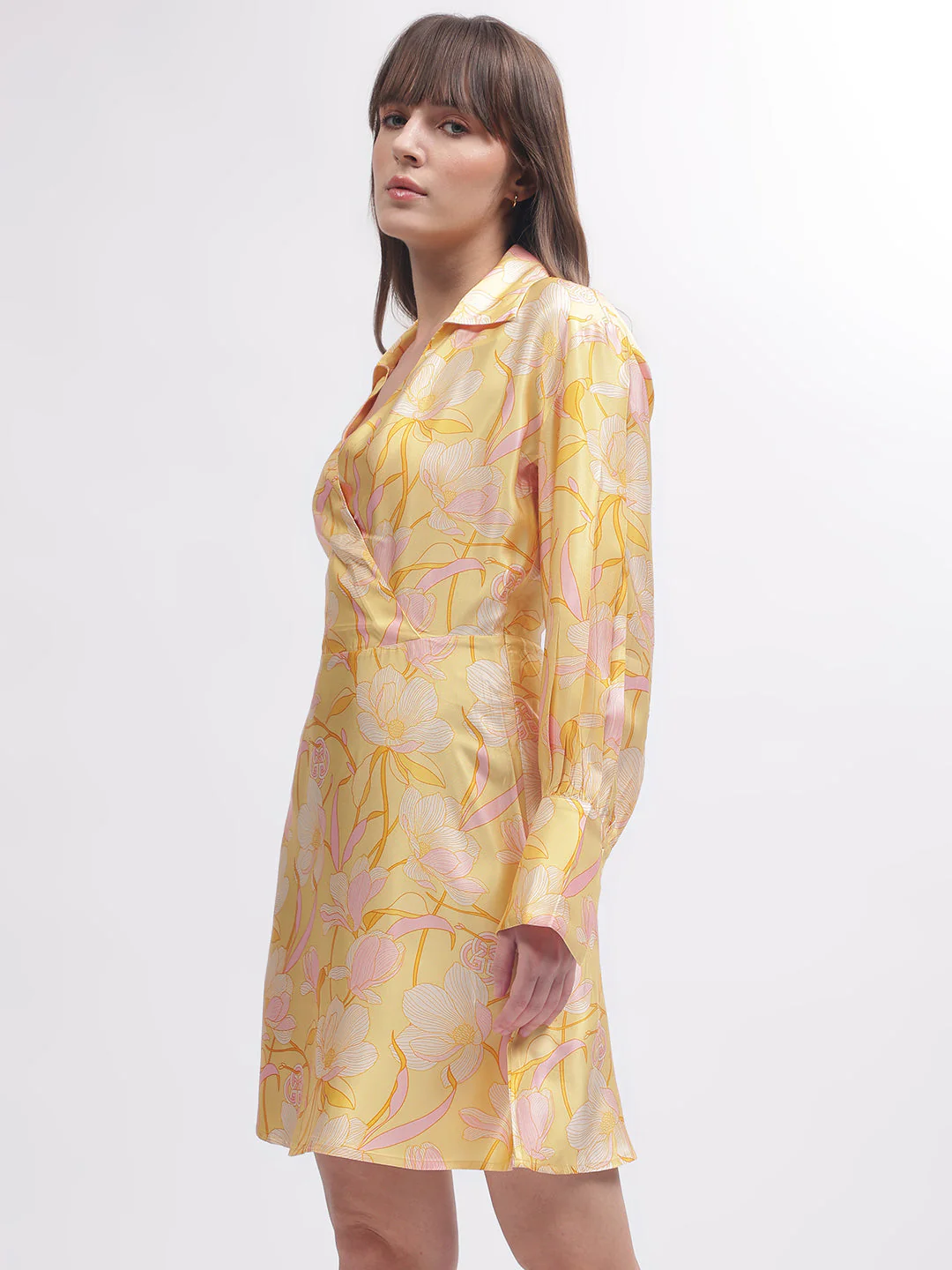 Gant Women Yellow Printed Shirt Collar Full Sleeves Dress - Image 3