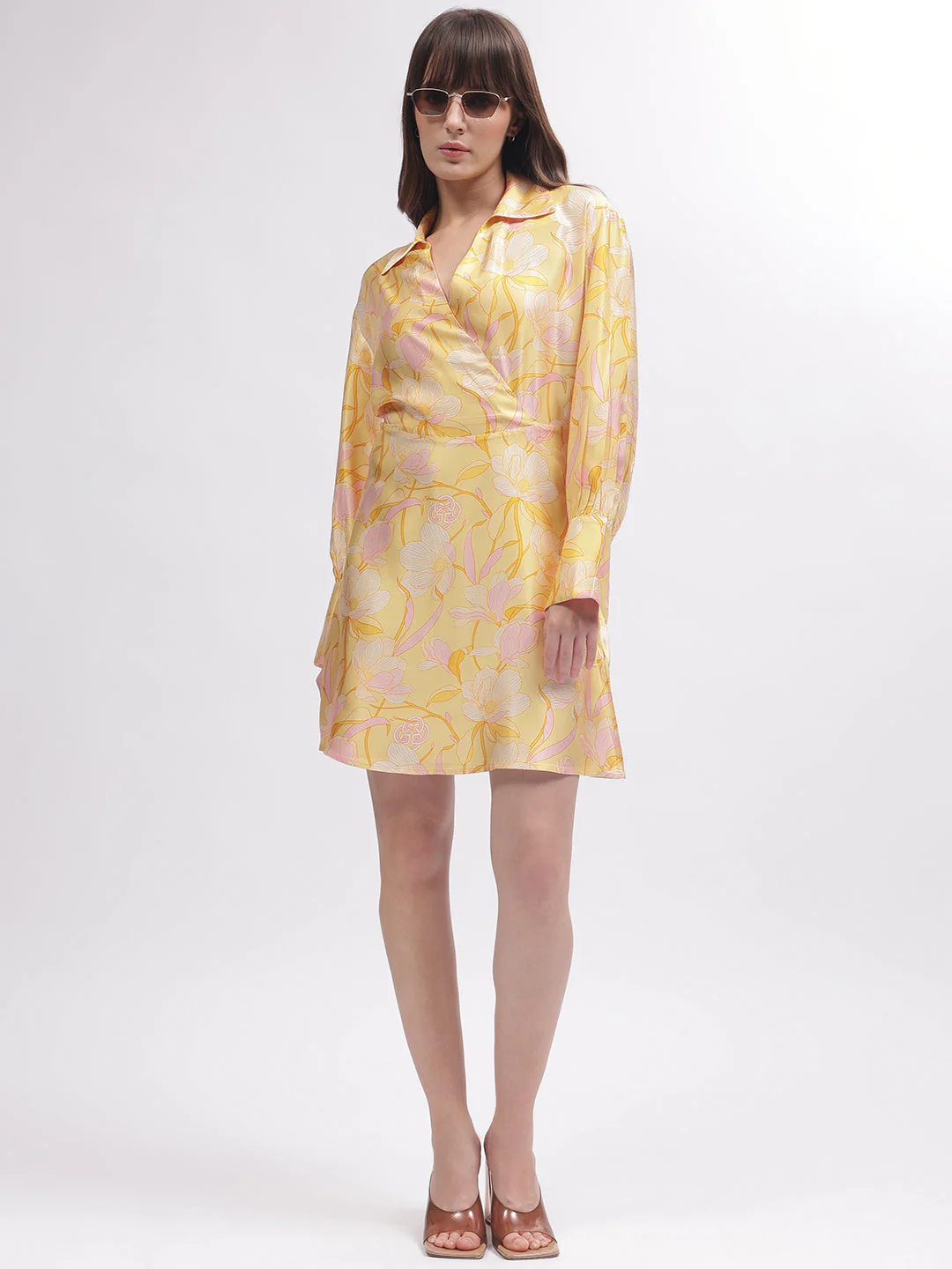 Gant Women Yellow Printed Shirt Collar Full Sleeves Dress - Image 5