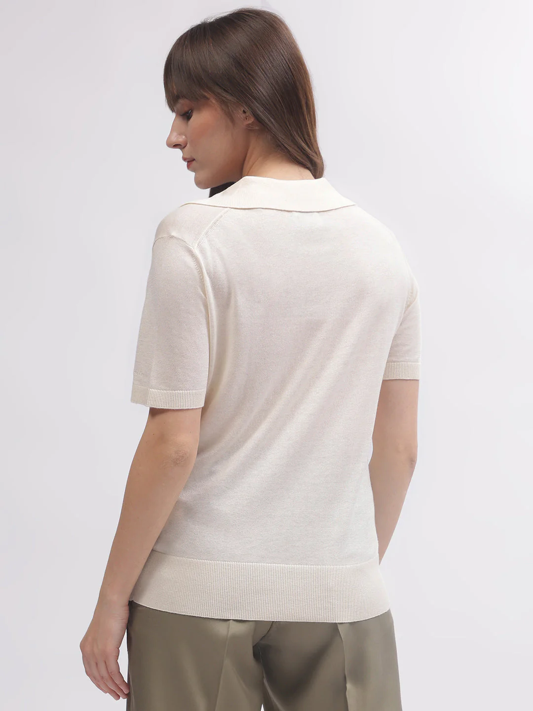 Gant Women Cream Solid Polo Short Sleeves T-shirt - Image 4