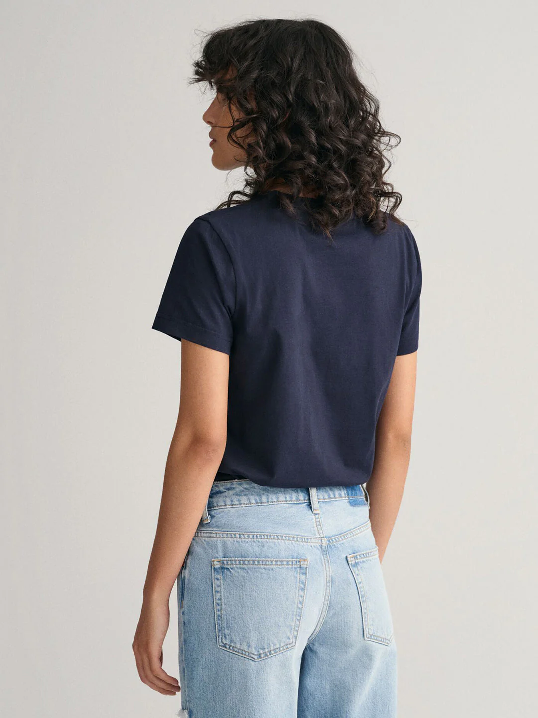 Gant Women Navy Blue Solid Round Neck Short Sleeves T-Shirt - Image 2