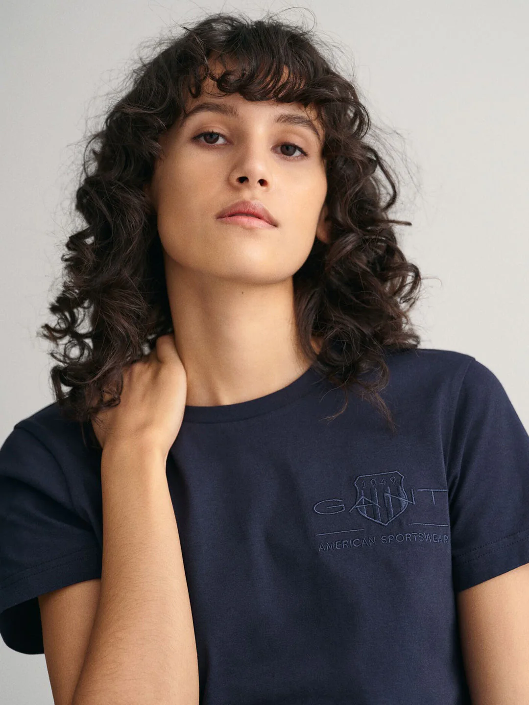 Gant Women Navy Blue Solid Round Neck Short Sleeves T-Shirt - Image 3