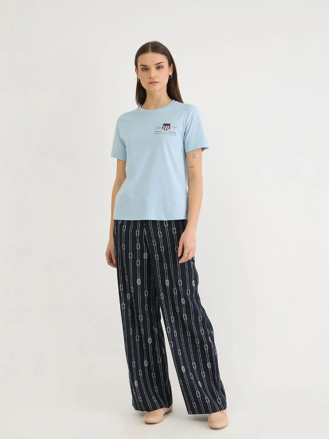 Gant Women Blue Solid Crew Neck Tshirt - Image 2