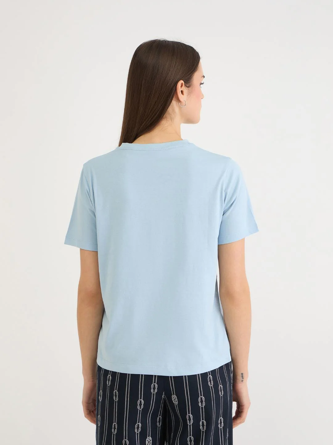 Gant Women Blue Solid Crew Neck Tshirt - Image 3