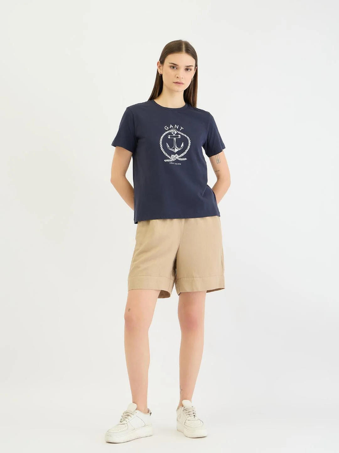 Gant Women Blue Placement Print Crew Neck Tshirt - Image 2