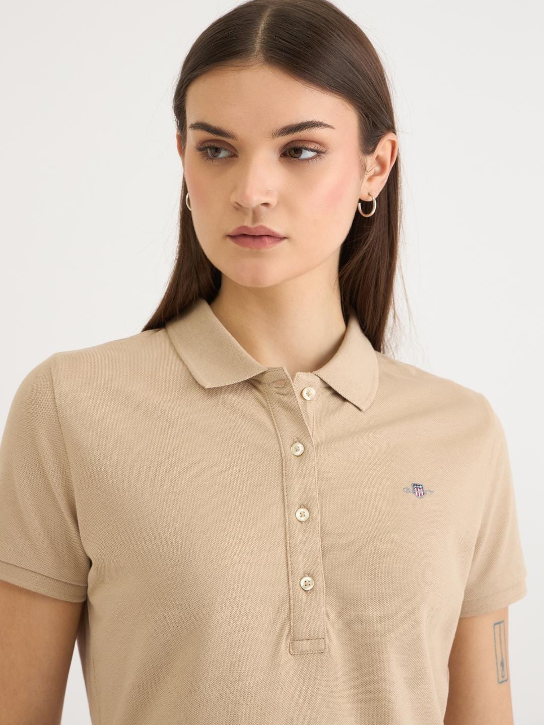 Gant Women Beige Solid Polo Tshirt - Image 4