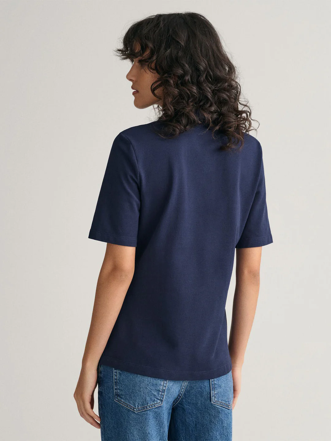 Gant Women Navy Blue Solid Short Sleeves Polo T-Shirt - Image 2