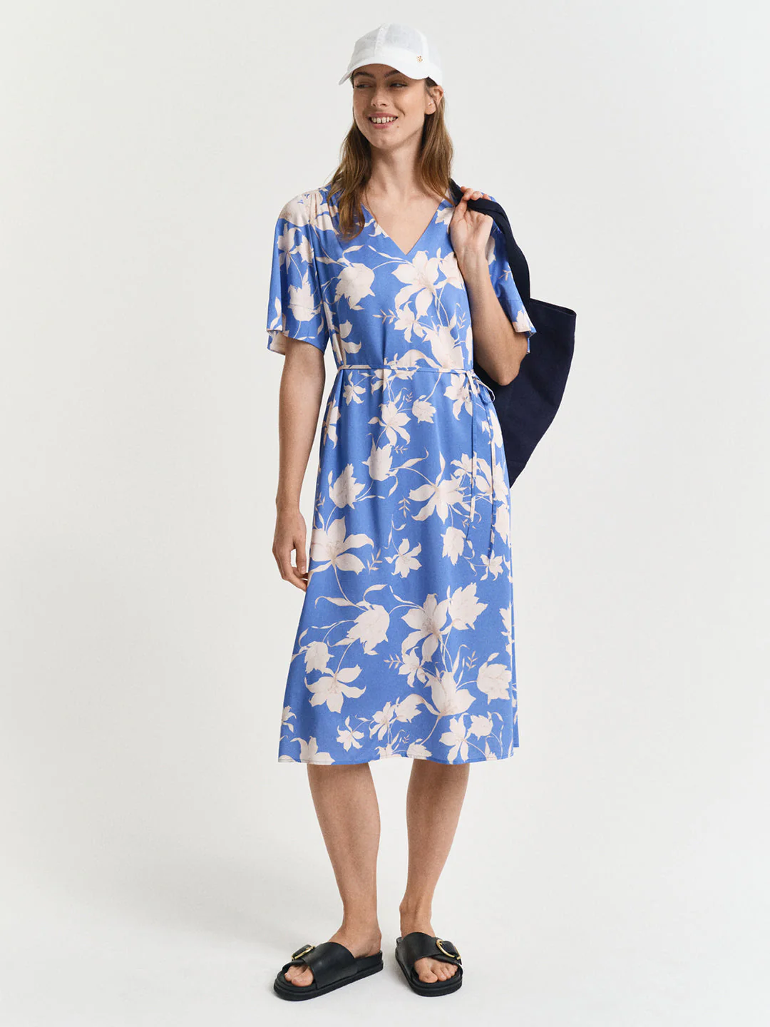 Gant Women Blue V-Neck Short Sleeves A-Line Dress - Image 3