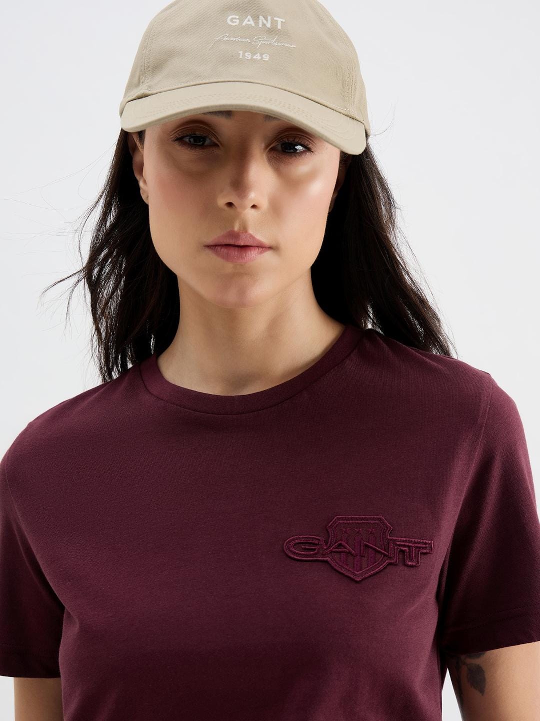 Gant Women Red Solid Crew Neck Tshirt - Image 2