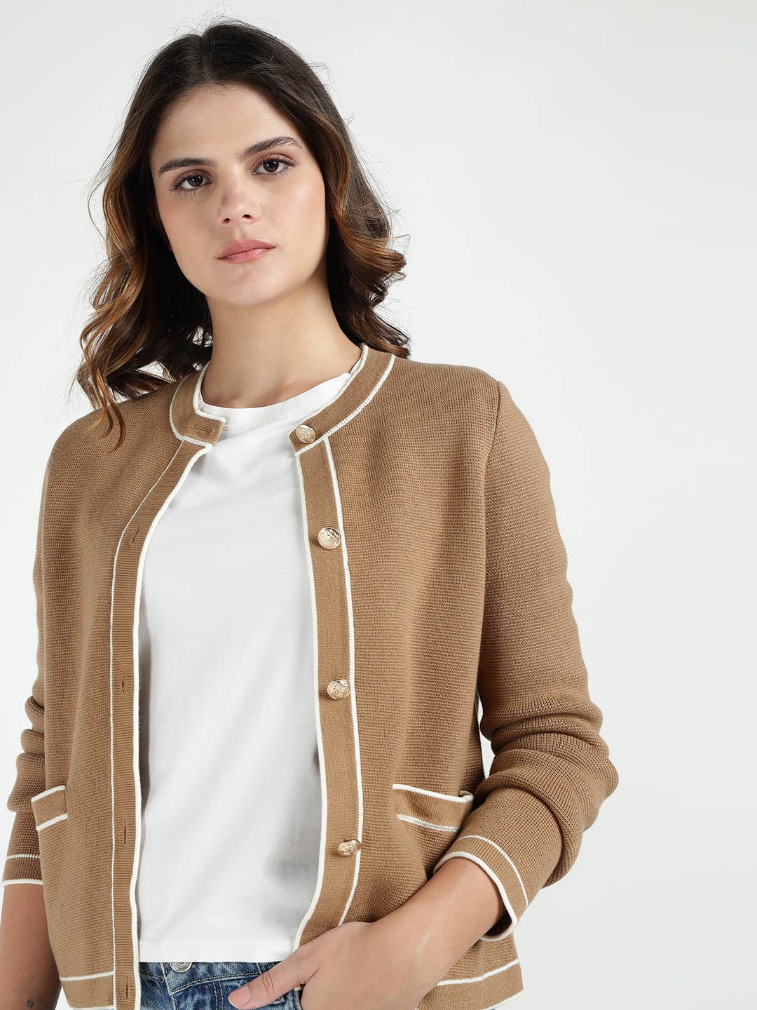 Gant Women Beige Solid Crew Neck Sweater - Image 3