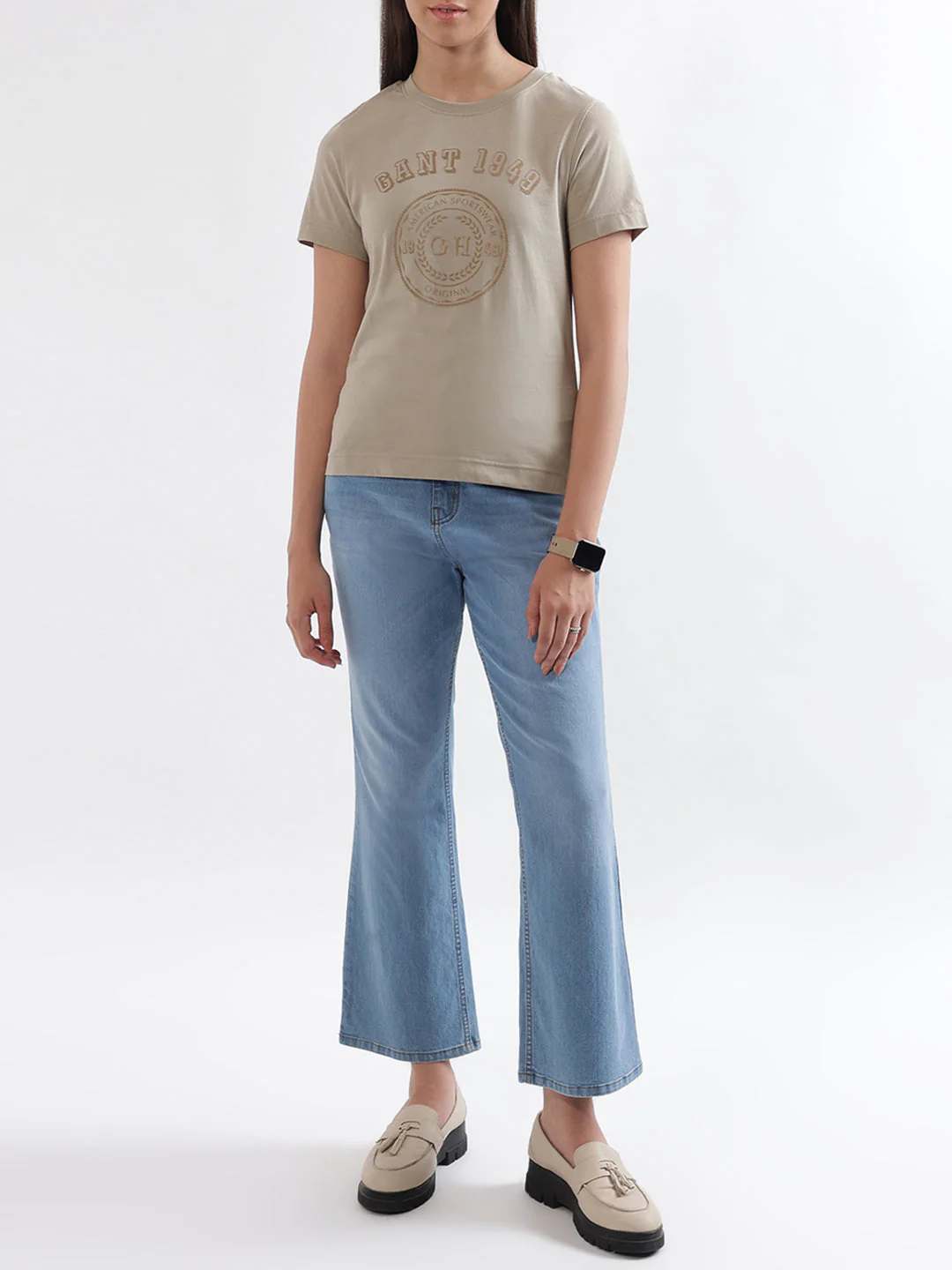 Gant Beige Logo Regular Fit T-Shirt - Image 4