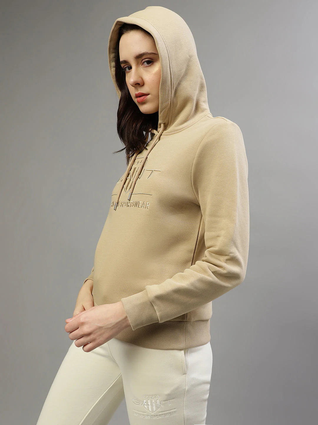Gant Women Embroidered Hooded Full Sleeves Sweatshirt - Image 3
