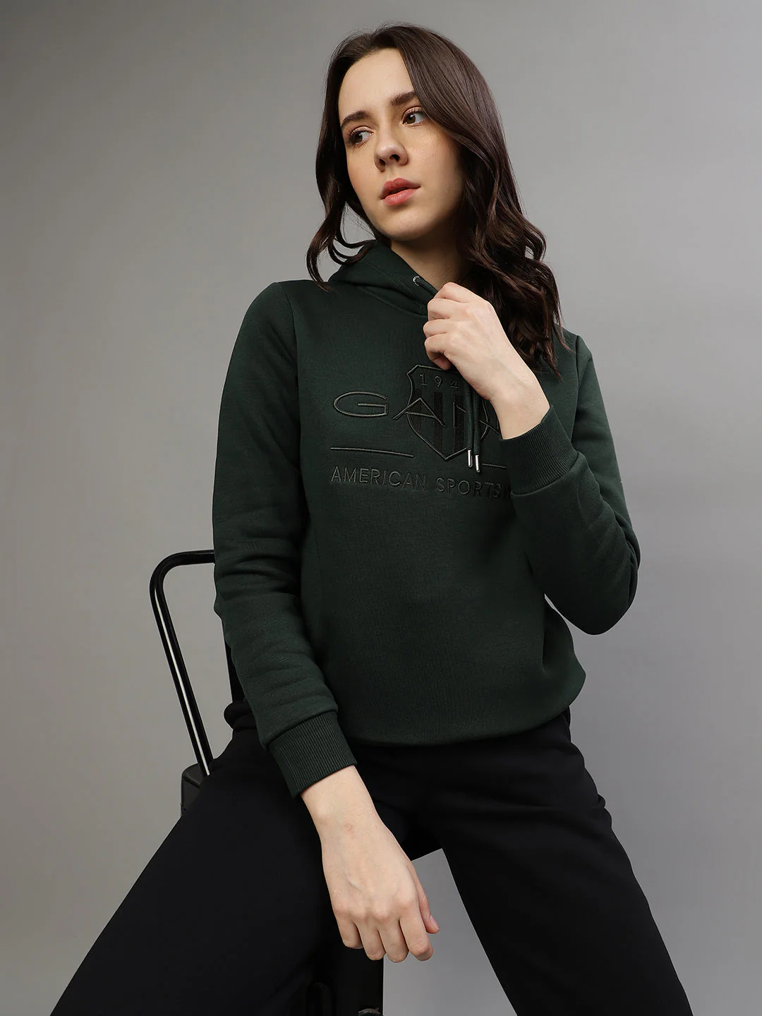 Gant Women Embroidered Hooded Full Sleeves Sweatshirt - Image 2