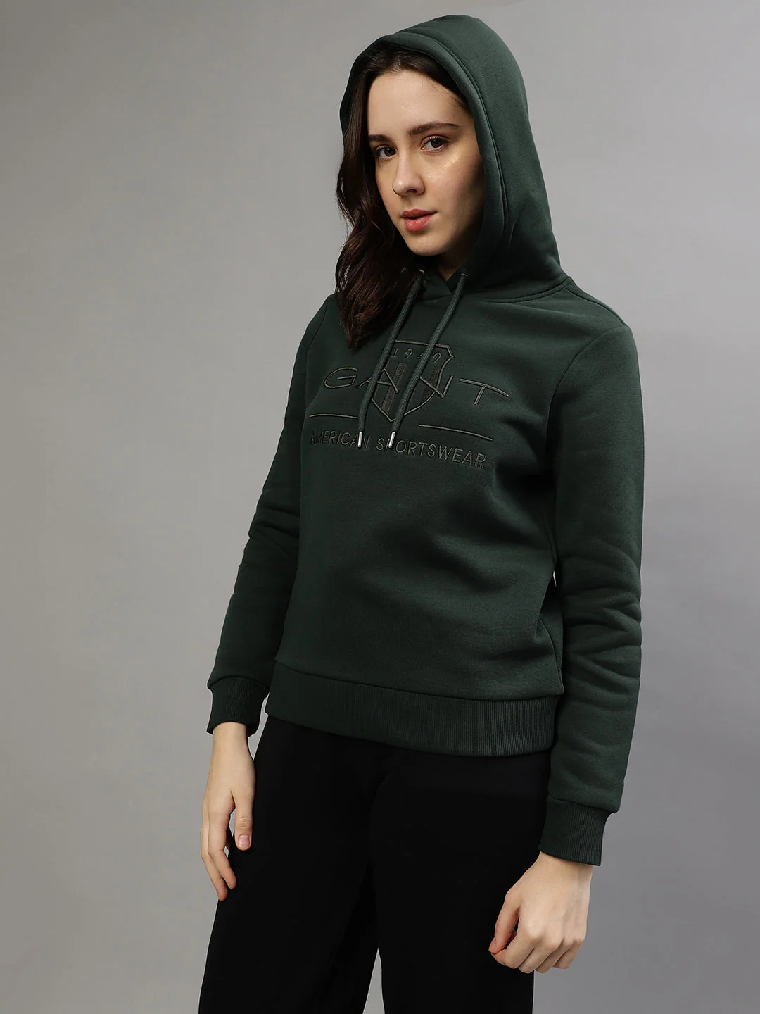Gant Women Embroidered Hooded Full Sleeves Sweatshirt - Image 3