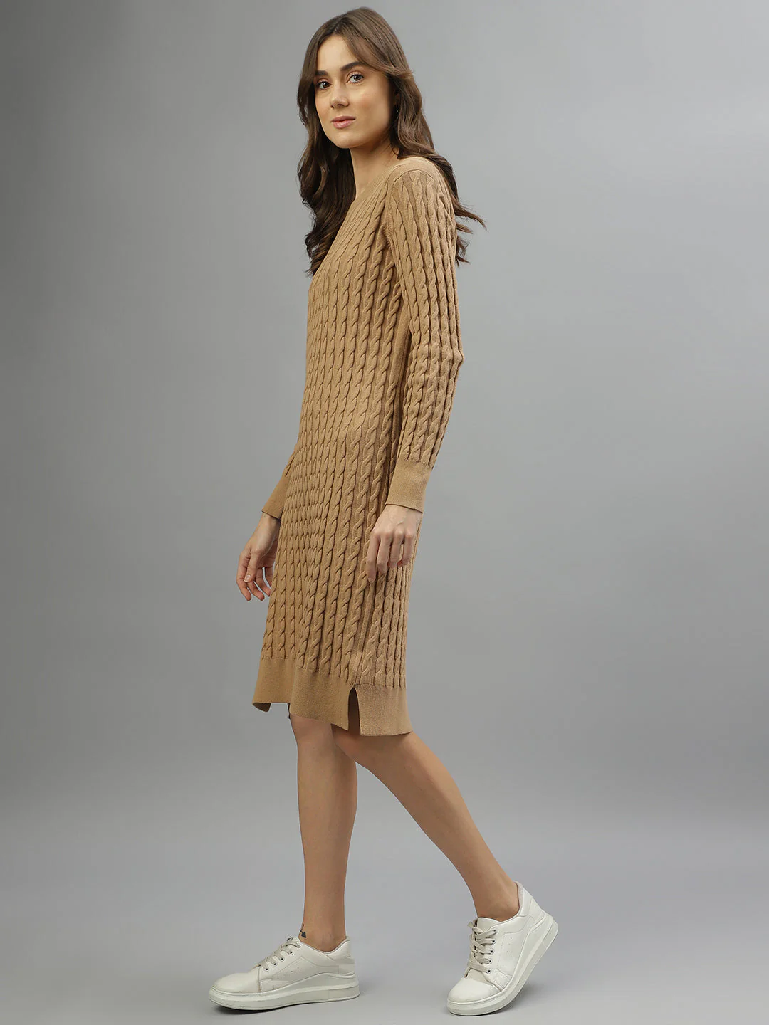 Gant Women Solid Round Neck Full Sleeves Dress - Image 3