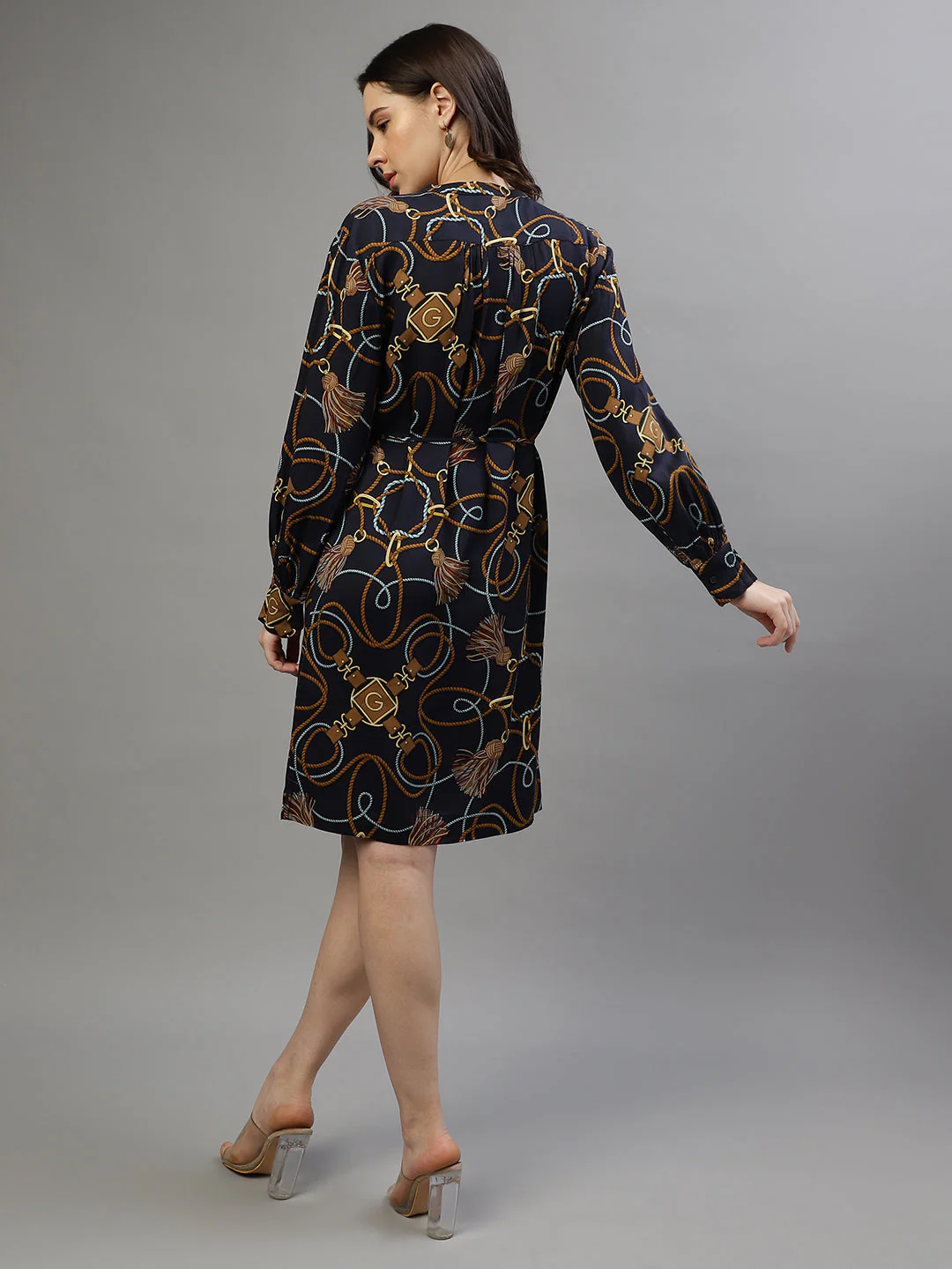 Gant Women Printed Round Neck Full Sleeves Dress - Image 4
