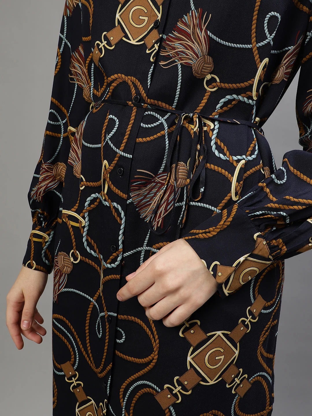 Gant Women Printed Round Neck Full Sleeves Dress - Image 7