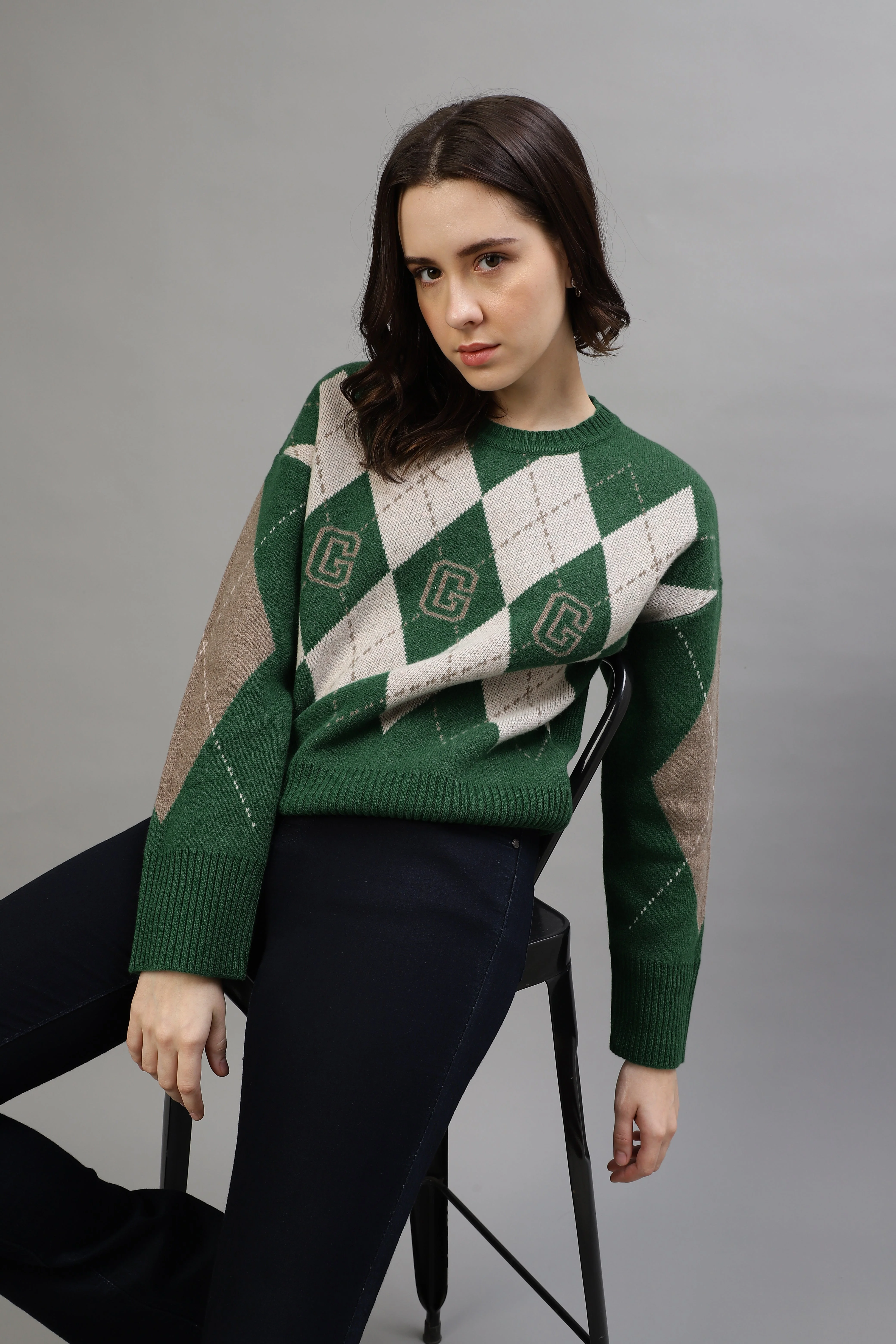 Gant Women Printed Round Neck Full Sleeves Sweater - Image 3