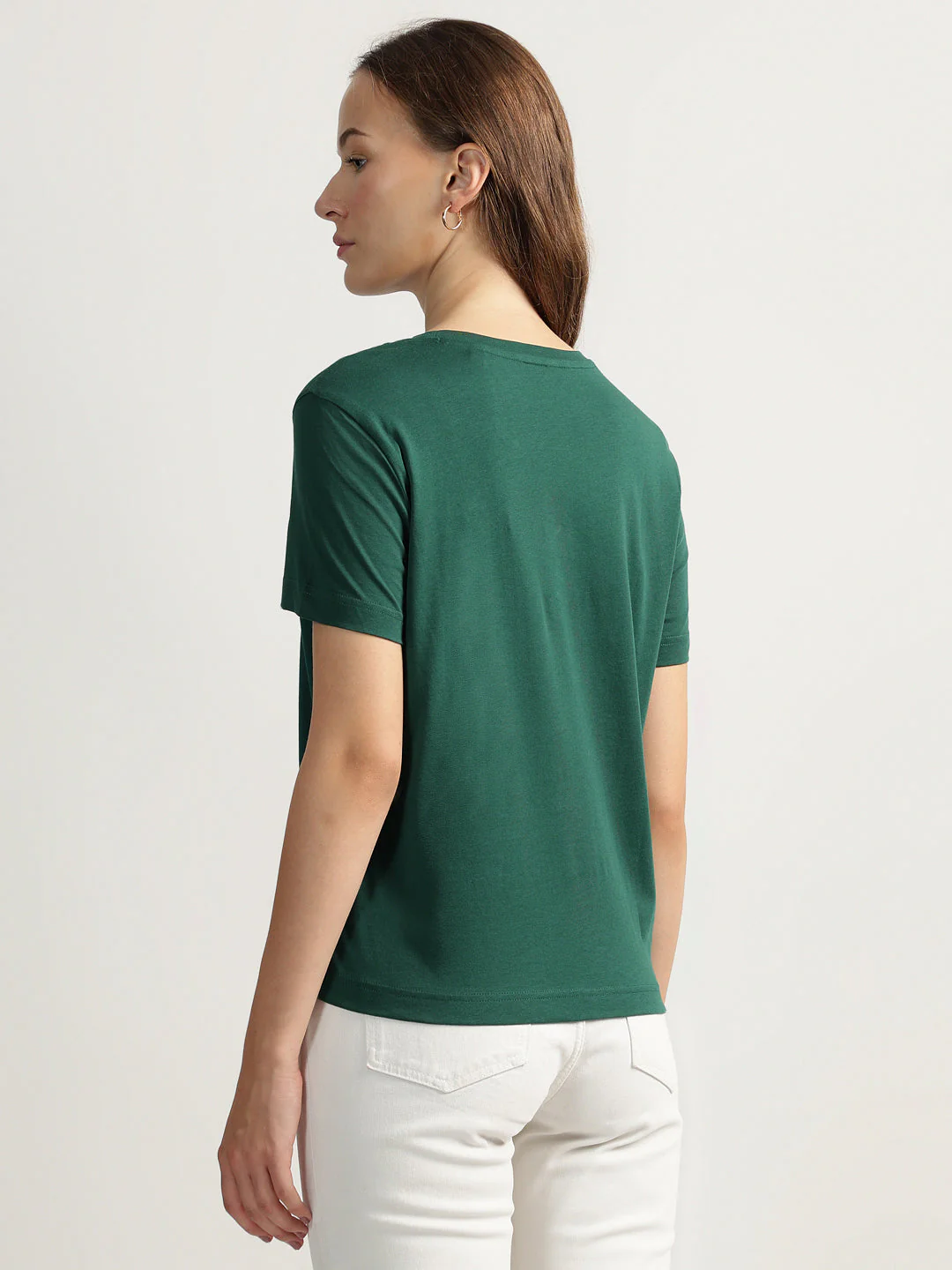 Gant Women Green Solid Round Neck Short Sleeves T-shirt - Image 3