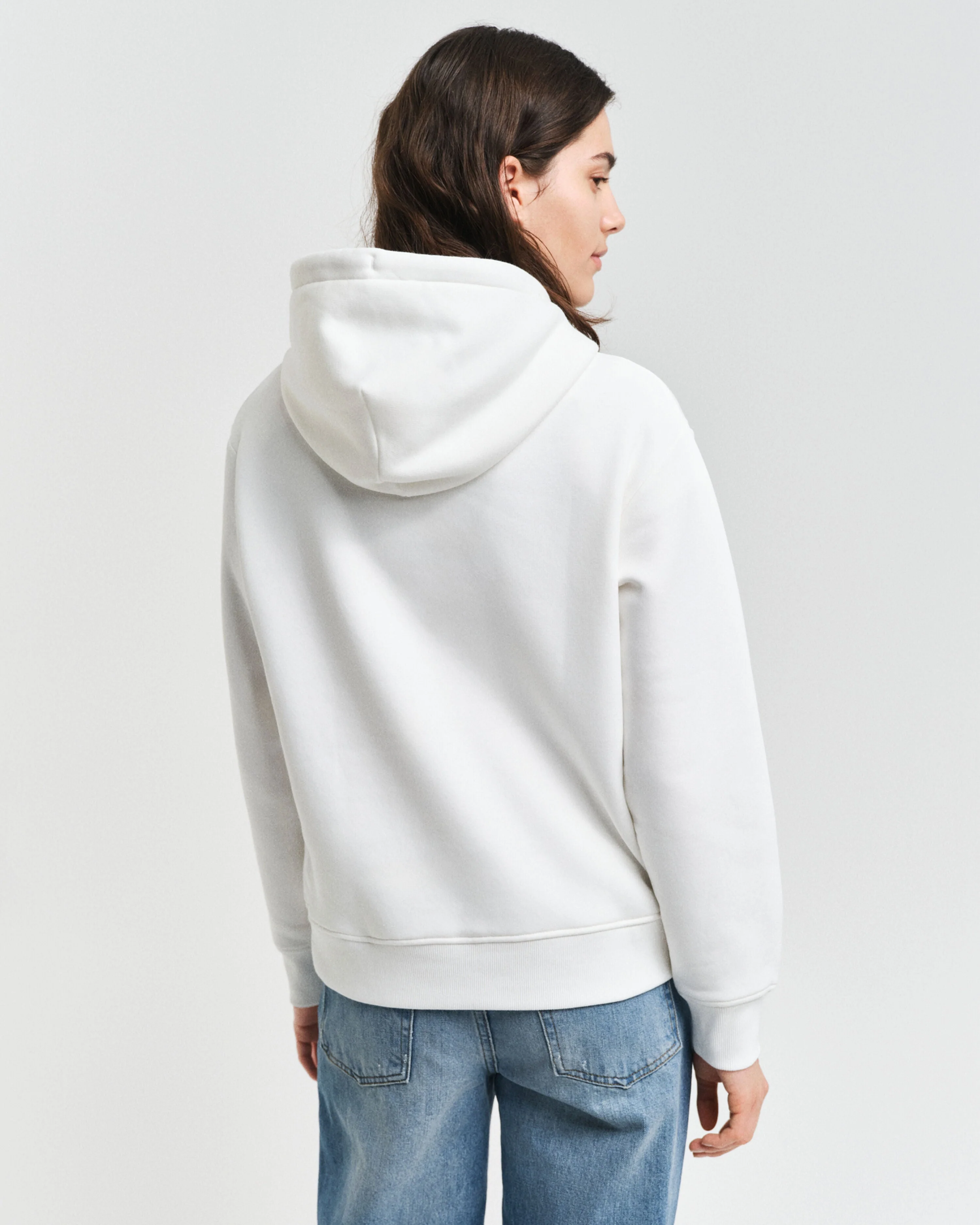 Gant Women White Solid Hooded Full Sleeves Pullover Style Sweatshirt - Image 3