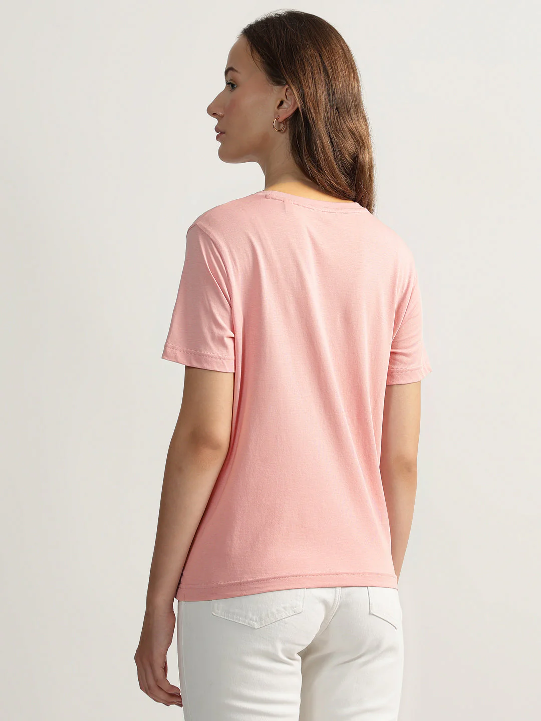 Gant Women Pink Solid Round Neck Short Sleeves T-shirt - Image 2