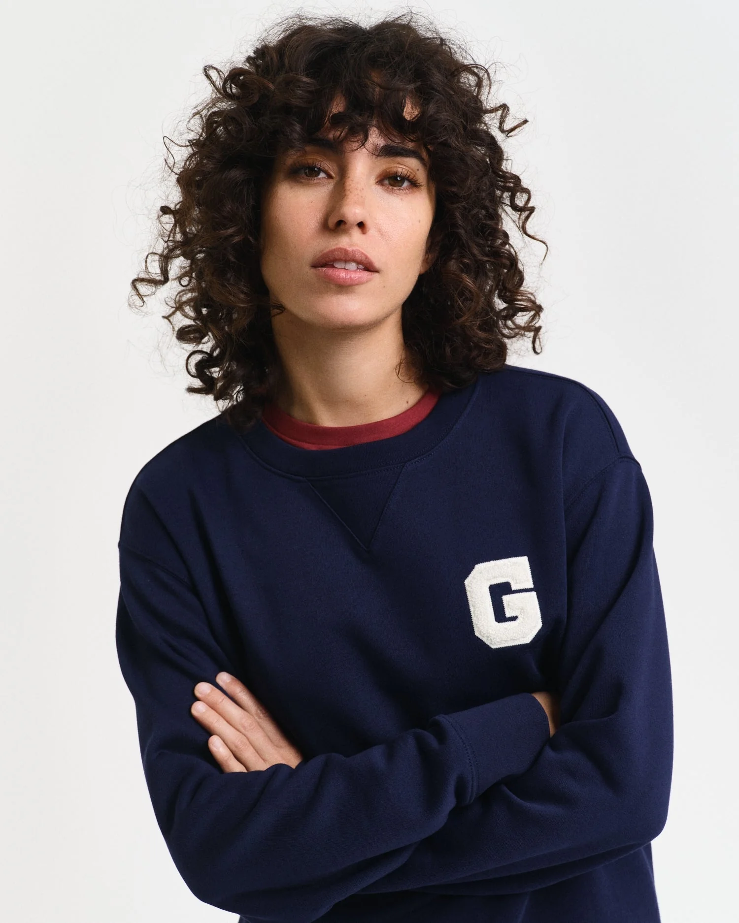 Gant Women Blue Solid Round Neck Full Sleeves Sweatshirt - Image 3