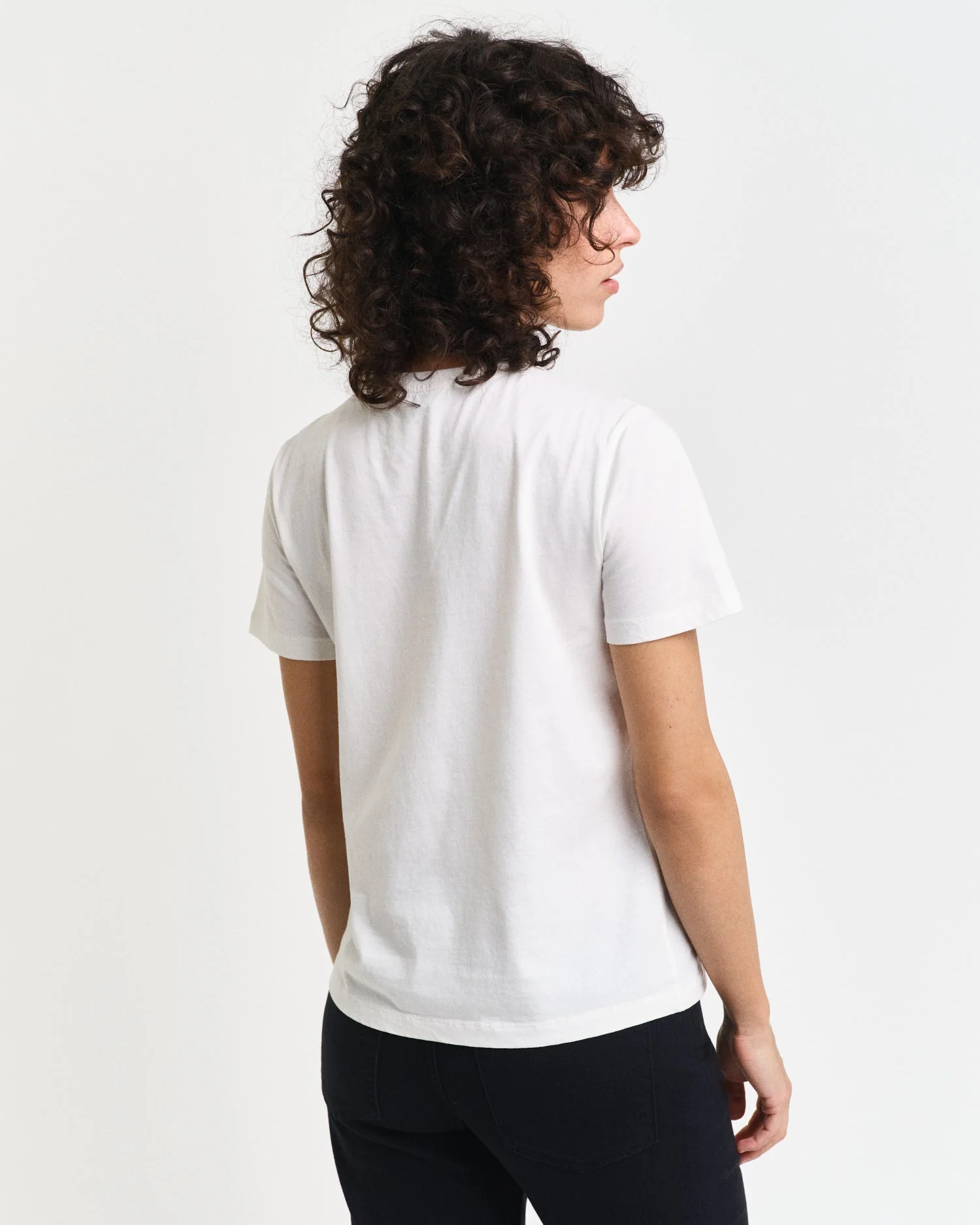 Gant Women White Solid Round Neck Short Sleeves T-Shirt - Image 2