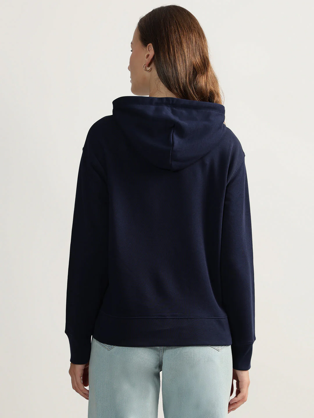 Gant Women Blue Solid Hooded Full Sleeves Pullover Style Sweatshirt - Image 2