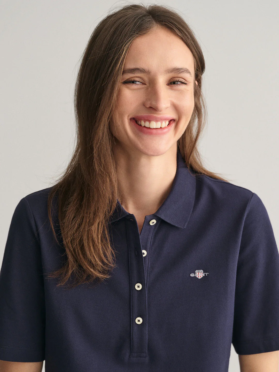Gant Women Blue Solid Collared Short Sleeves Polo T-Shirt - Image 2